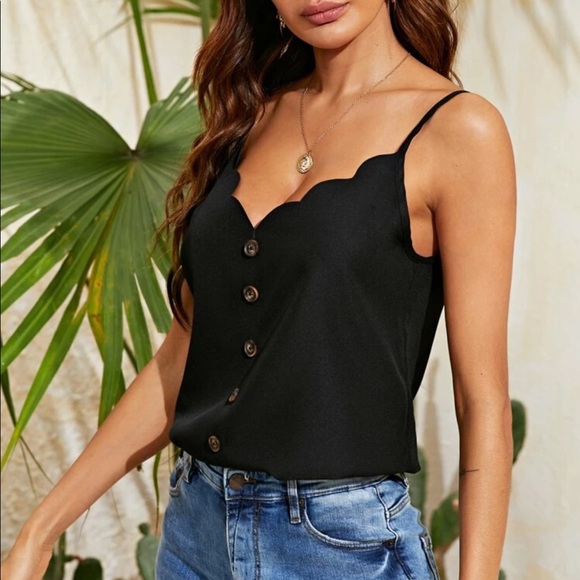 Black button front cami tank top NWOT - Picture 4 of 10